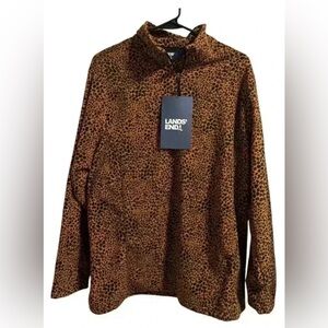 Lands' End Leopard Print Fleece Quarter Zip Pullover